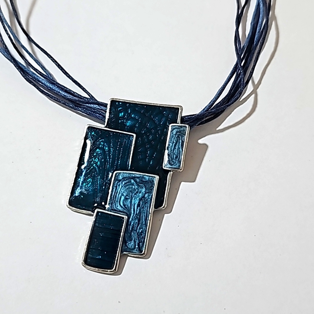 Blue rectangle enabled pendant on cord